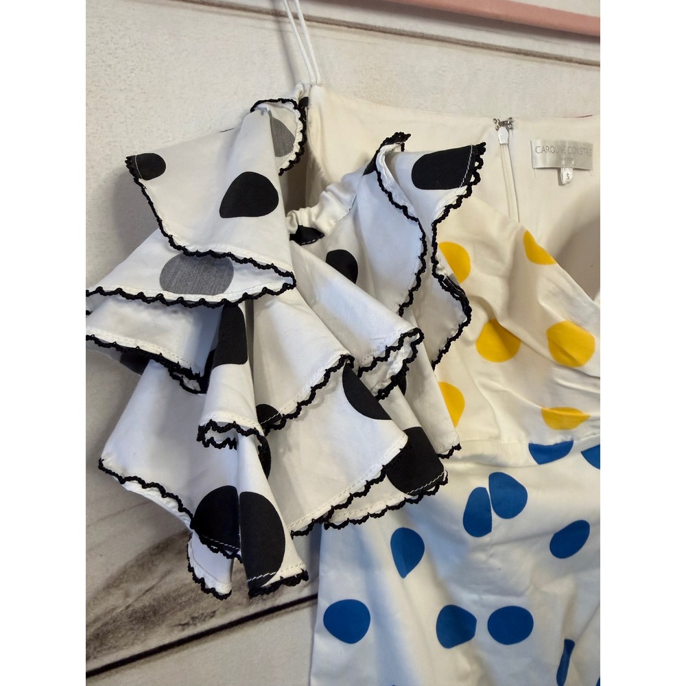 CAROLINE CONSTAS Polka Dot Off Shoulder Ruffle Top Ivory Red Blue Yellow Black S - Picture 8 of 9